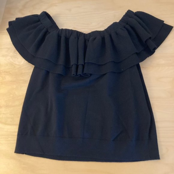 J. Crew Off-the-shoulder Ruffle Sweater, Black Size Large - Picture 3 of 5